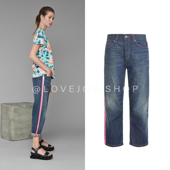 Marc by Marc Jacobs 'Annie' Boyfriend Crop Jeans | Neon Pink Racing Stripe - Picture 1 of 12